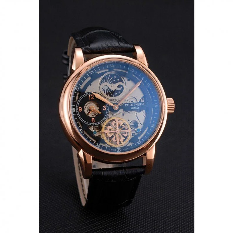 Dual Time Moonphase Tourbillon Black Skeletonised Dial 44 mm, Rose Gold Plated