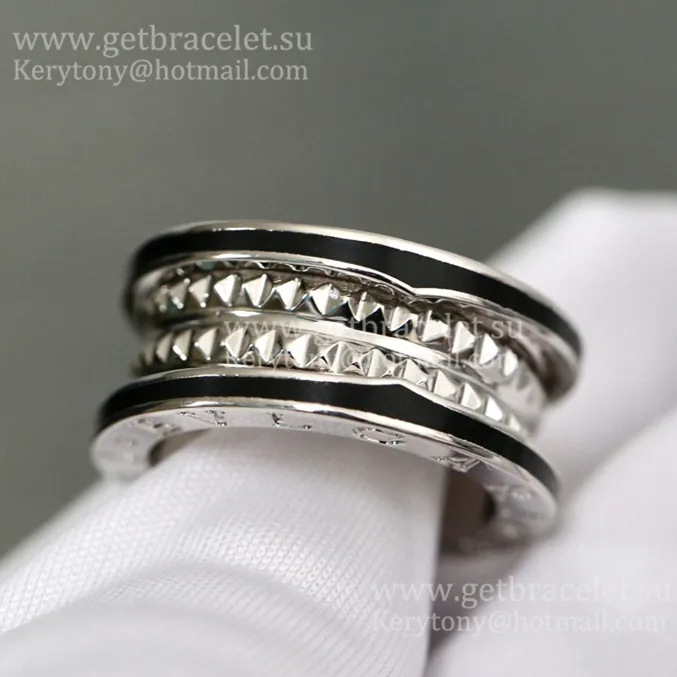 2020 New B.zero1 Rock 2-band Ring in 18kt Rose Gold with Studded Spiral and Black Ceramic Inserts on the Edges