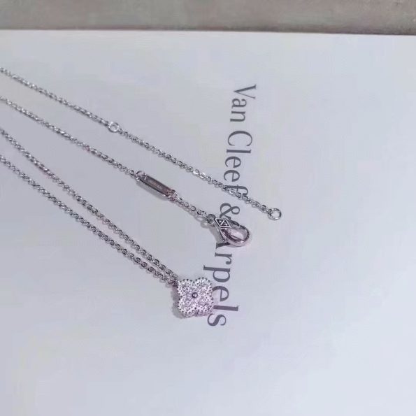 Mini White Gold& Gold Clover Necklace, Van Cleef Dupe