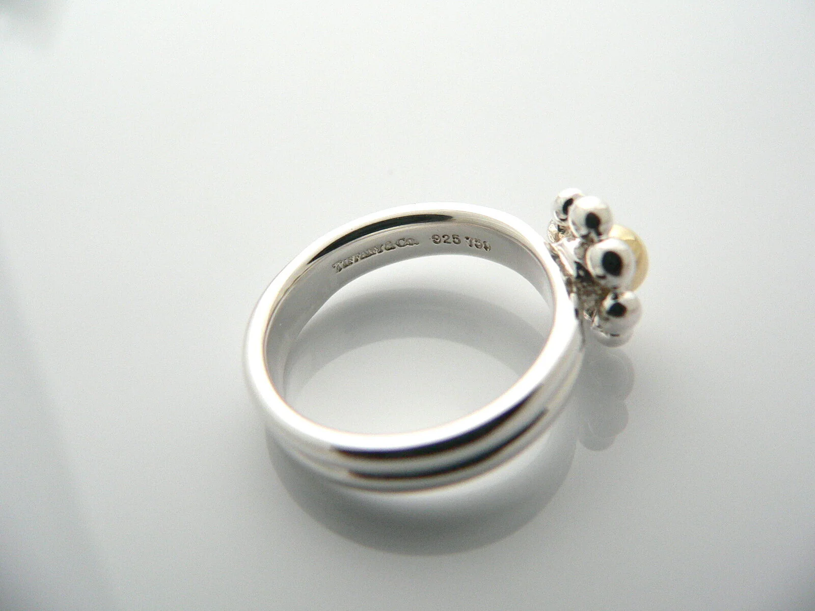 Tiffany & Co Silver 18K Gold Picasso Jolie Flower Bead RIng Band Sz 6 Gift Love