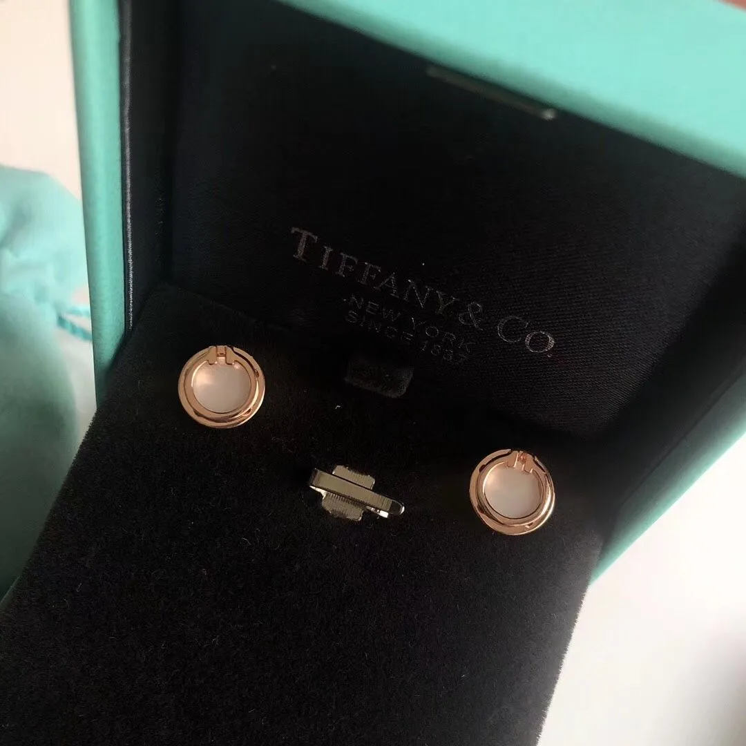 Copy Tiffany Tiffany T White Mother Of Pearl 18K Rose Gold Circle Earrings Button Stud Earrings