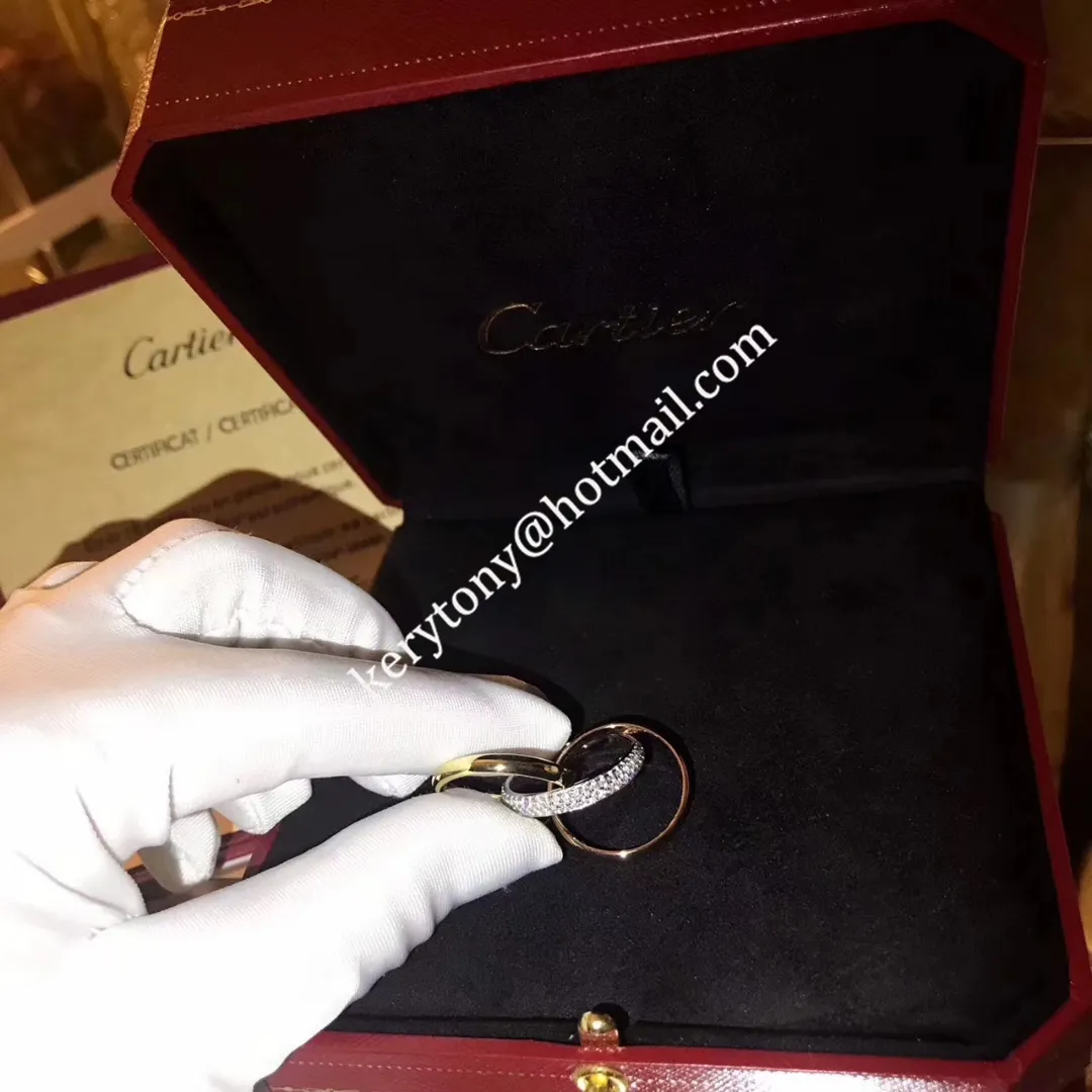 High End Trinity De Cartier Ring White Gold/ Yellow Gold/Pink Gold with Diamonds B4038900 Replica
