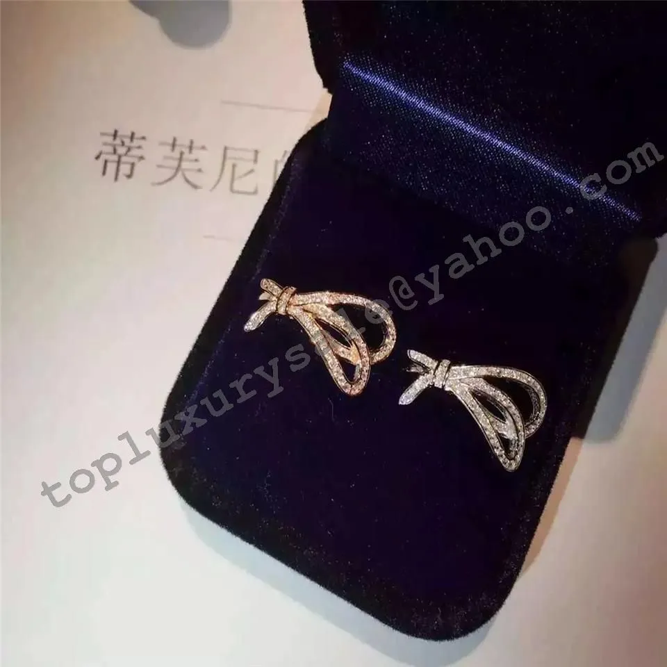 Tiffany Bow Ring Rose Gold & Silver Newest Design Diamonds Fashion Women Jewelry GRP08657/GRP08656