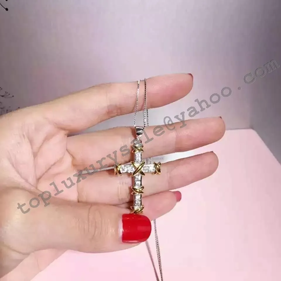 Hot Tiffany Schlumberger Ten Stone Cross Pendant Necklace Diamonds America Sale Online Lady 23926261/23926296