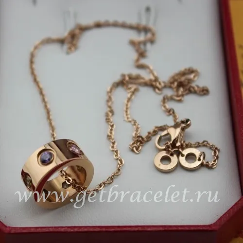 Replica Cartier Pink Gold Necklace Colorful Diamonds