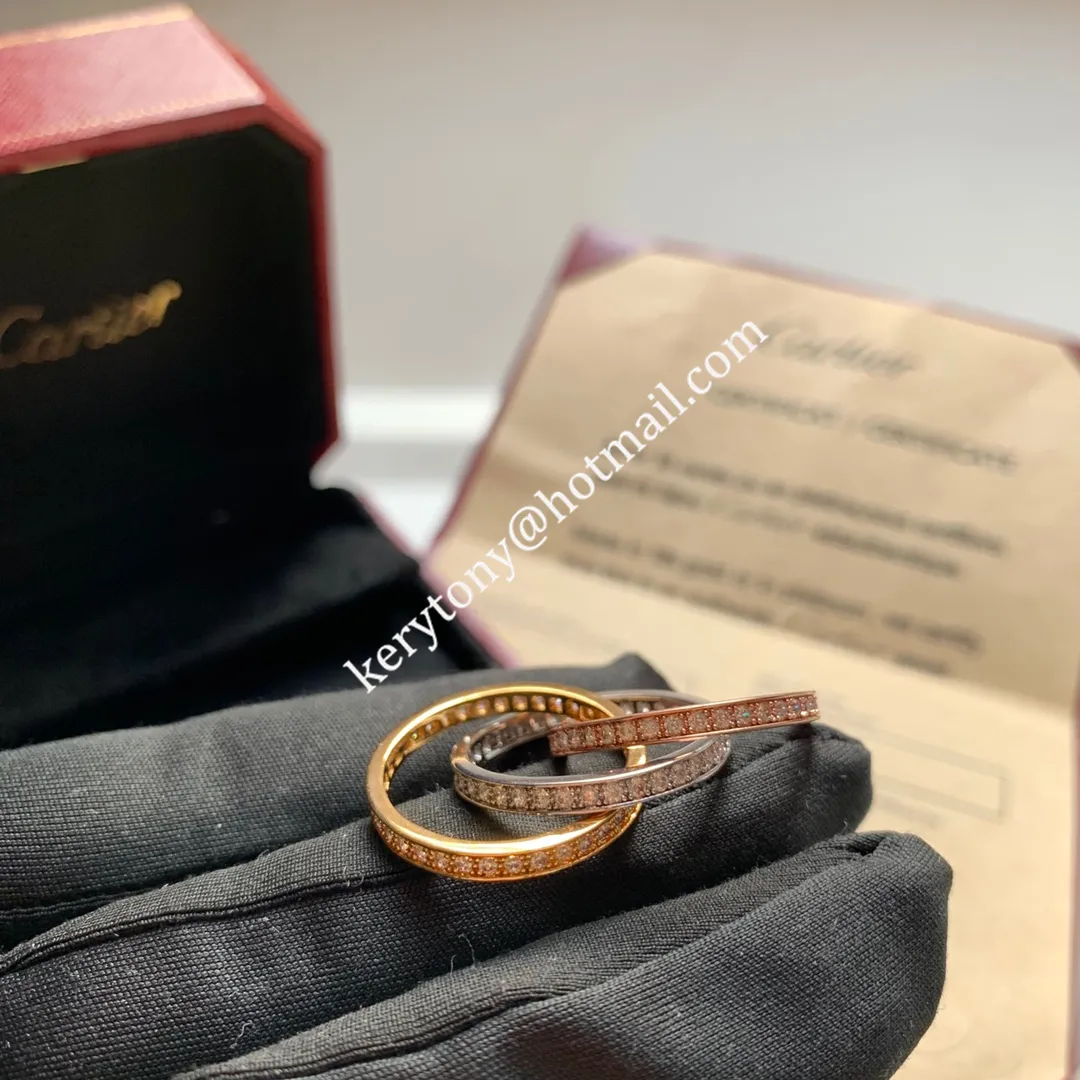 Top Sale Cartier Trinity Ring White Gold/Yellow God/Rose Gold With Pave Diamonds B4075100 Online