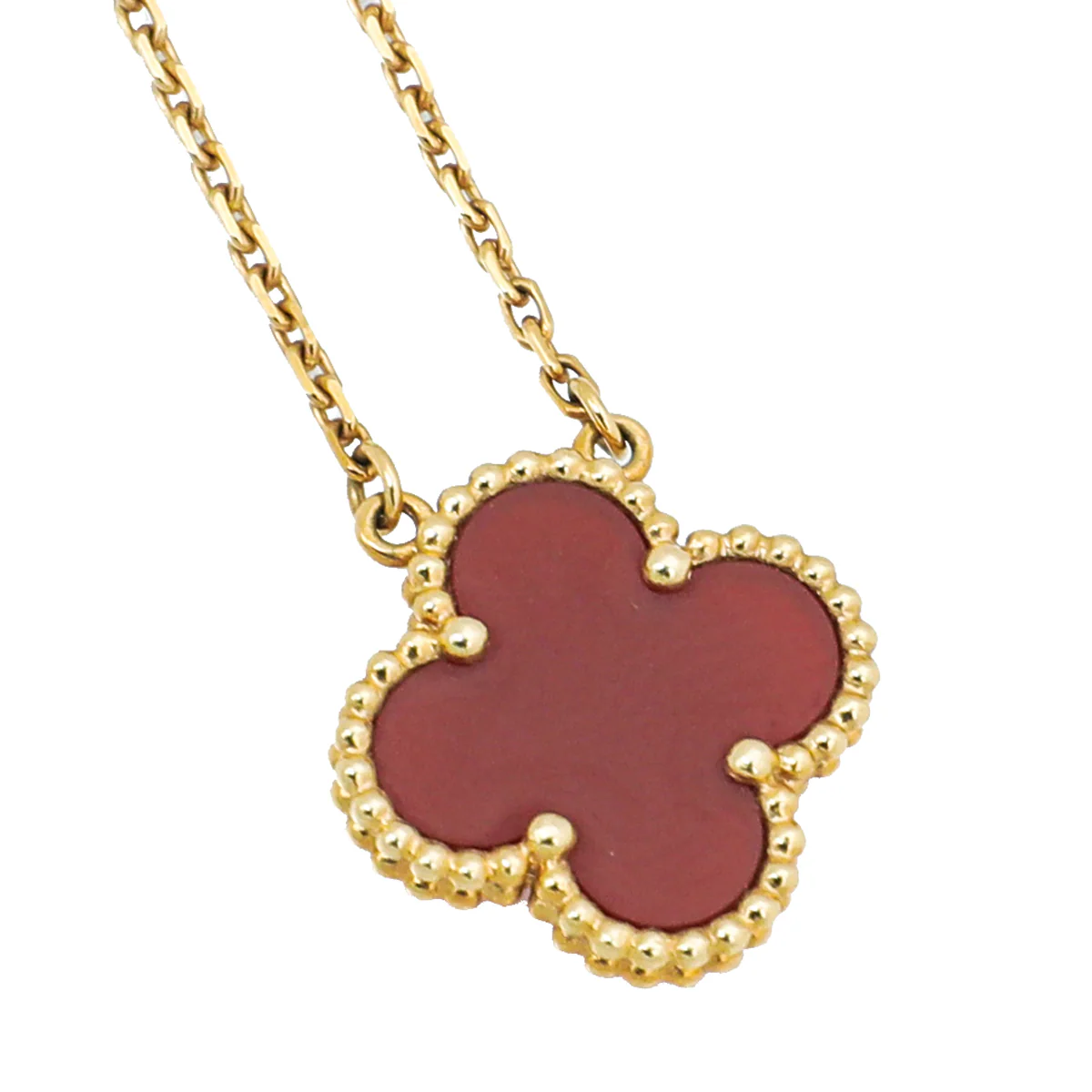 Van Cleef & Arpels 18K Yellow Gold Carnelian Vintage Alhambra Necklace