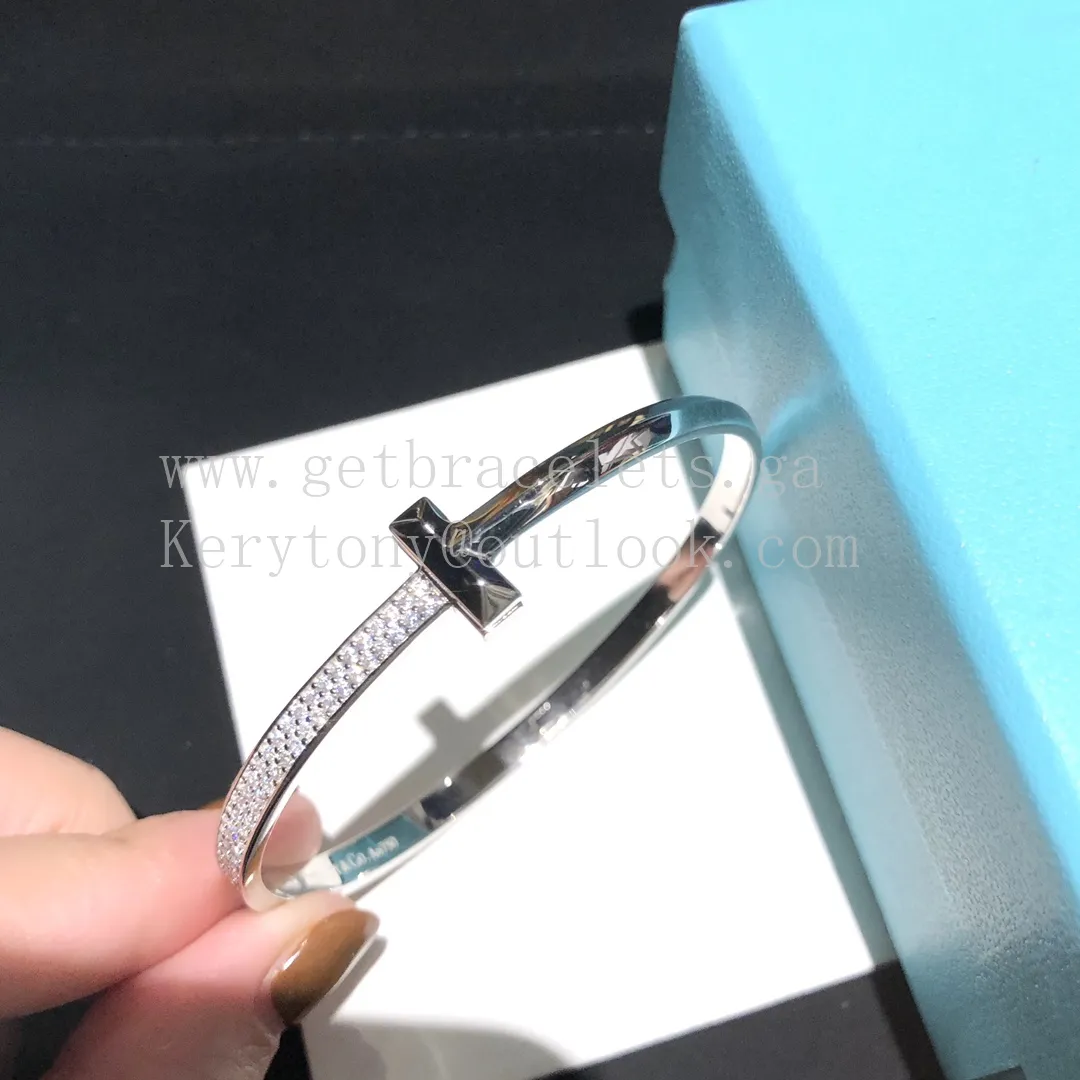 Tiffany T1 Wide Diamond Hinged Bangle White Gold