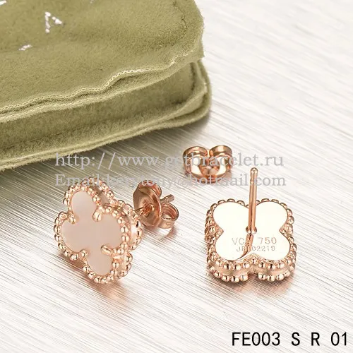 Van Cleef & Arpels Sweet Alhambra Earrings Pink Gold With White Mother Of Pearl