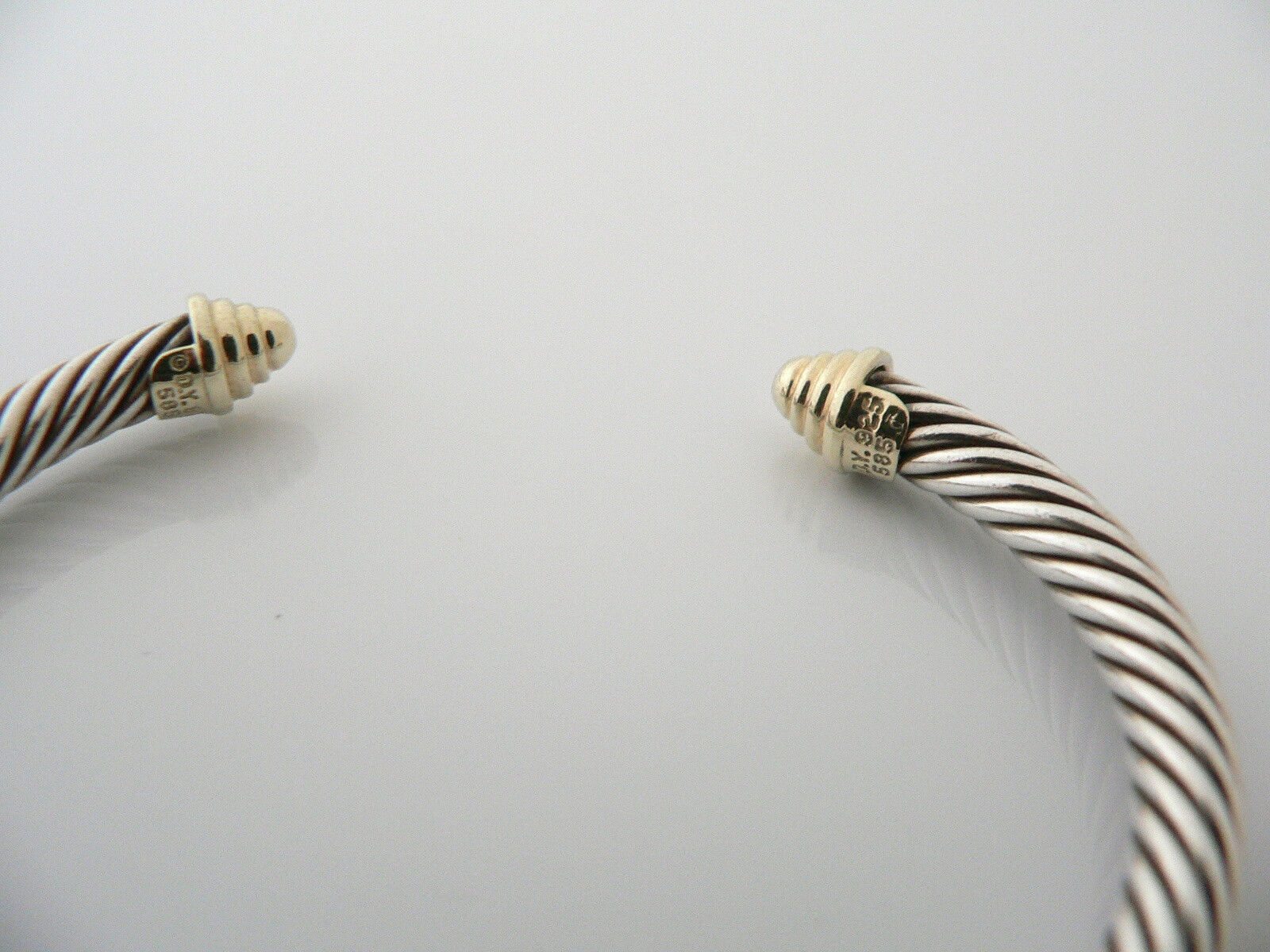 David Yurman 5MM Silver 14K Gold Cable Bangle Bracelet Textured Cuff Gift Love