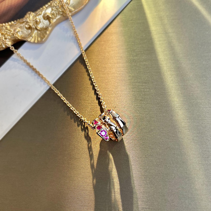 Bvlgari Triple Loop Snake Bone Necklace with Diamonds at Head and Tail