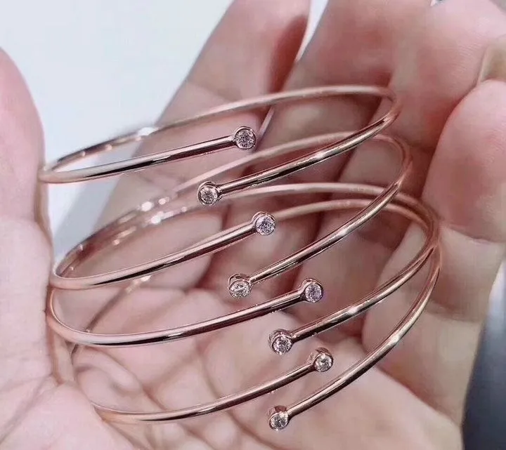 Tiffany Elsa Peretti Clone Diamonds Thin Adjustable Hoop Bangle Price In Malaysia Silver/Pink Gold Best Gift GRP10204/GRP09660