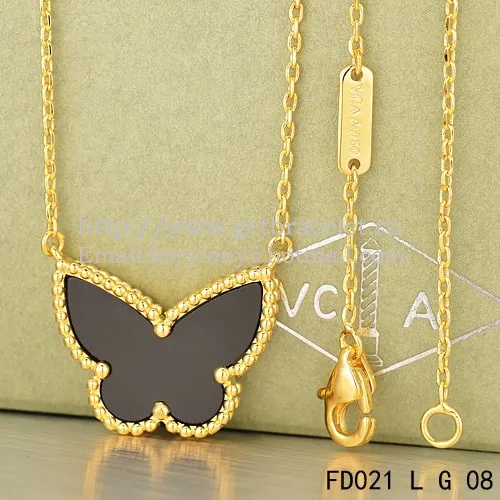 Van Cleef Arpels Lucky Alhambra Butterfly Pendant Yellow Gold With Black Onyx Mother Of Pearl