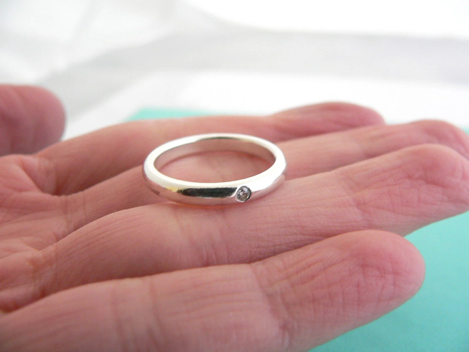 Tiffany & Co Diamond Ring Silver Peretti Stacking Band Sz 5 Gift Love Statement