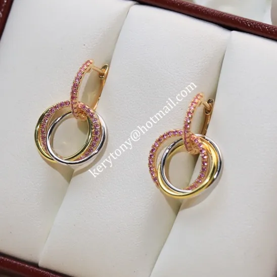 Fake Cartier Trinity Earrings White Gold/Yellow Gold with Pink Diamonds Best Gift