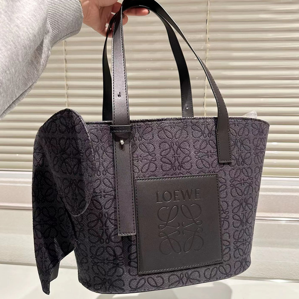 Loewe Basket Anagram Jacquard Fabric Patchwork Cowhide Tote Bag Shoulder Bag(Replica)