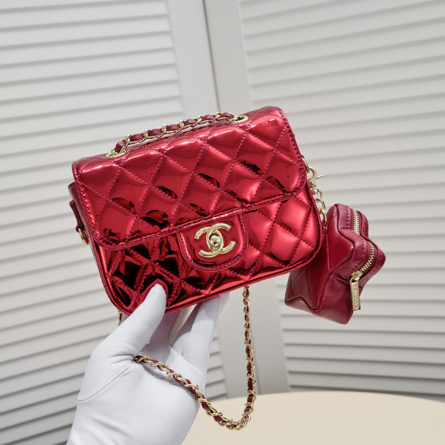 Chanel 24c Star Bag Mini CF Patent Leather Red Shoulder Bag Handbag