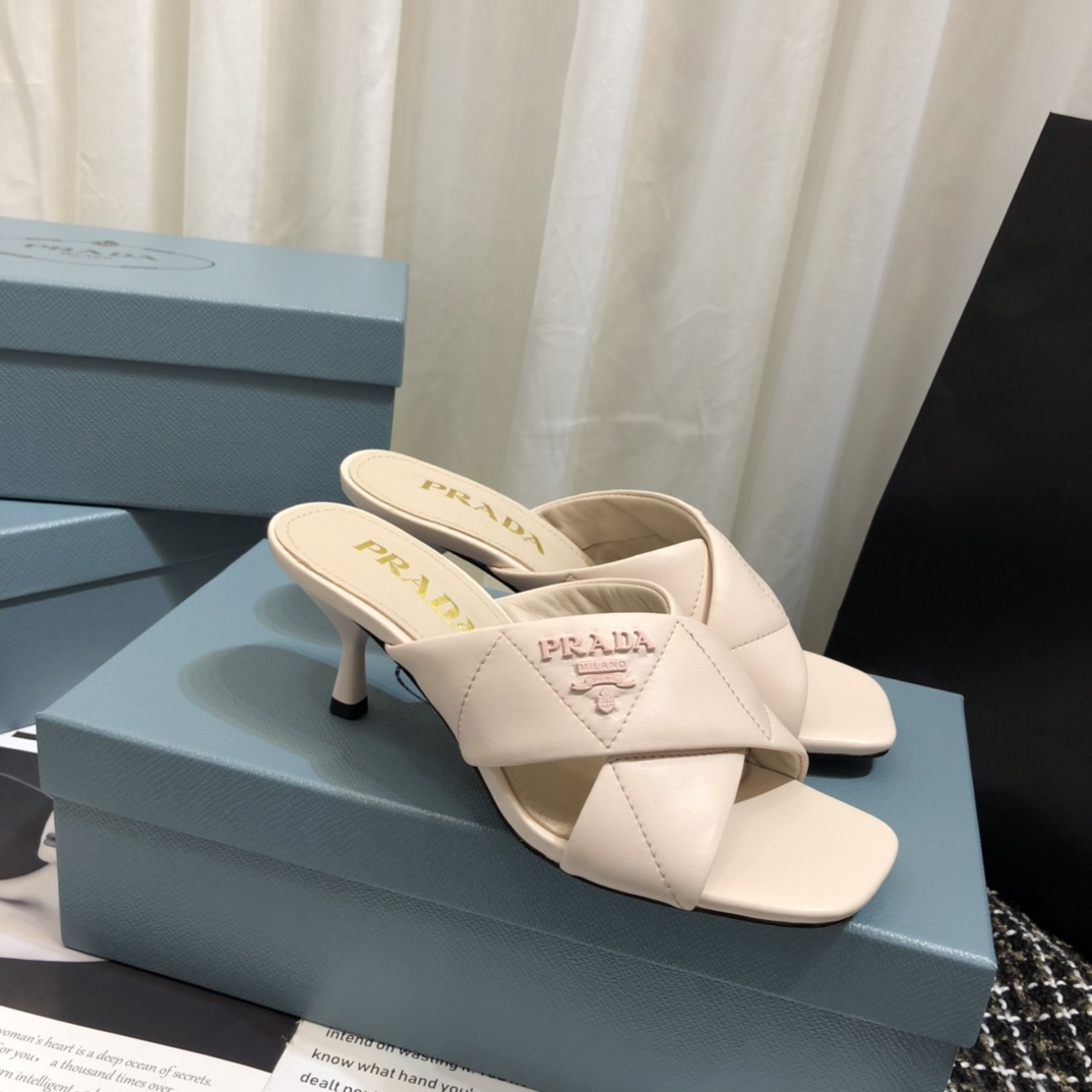 Prada  Leather Simple And Noble 6.5CM Slide Sandal (Replica)