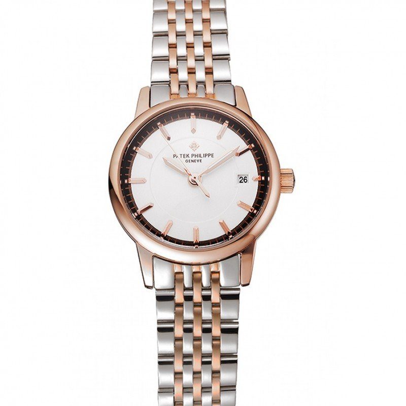 Calatrava Dial White 28 mm, Rose Gold