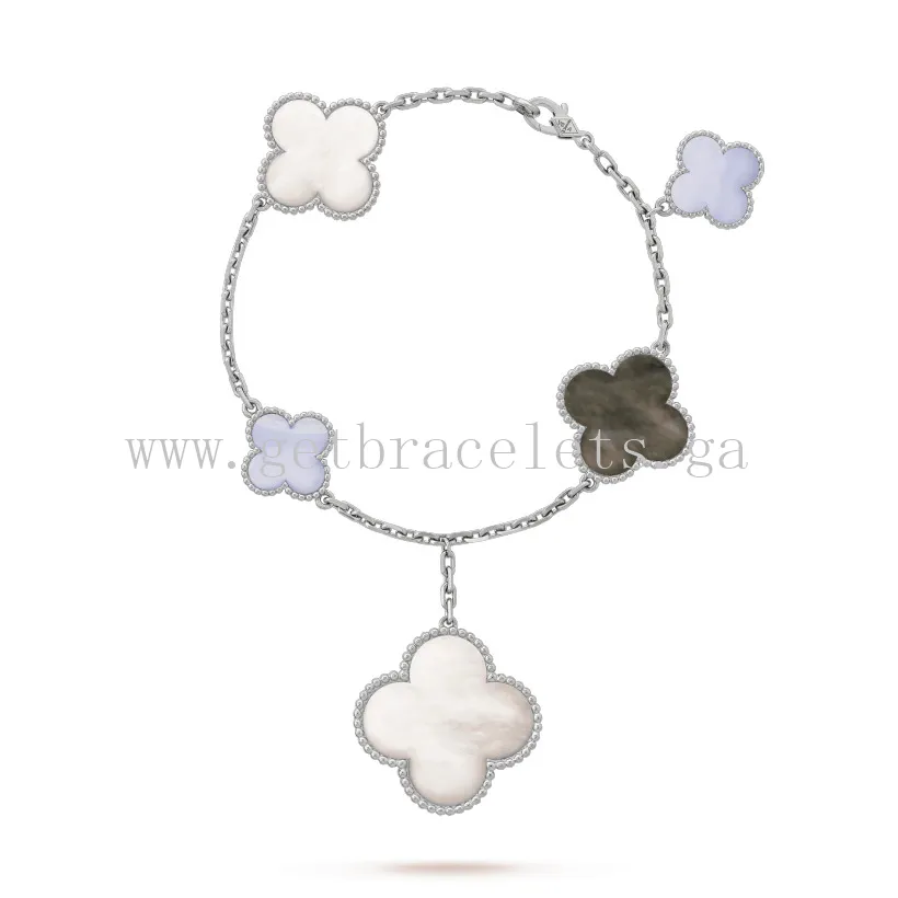 Van Cleef & Arpels Magic Alhambra Bracelet 5 Motifs Chalcedony and White and Gray mother-of-pearl