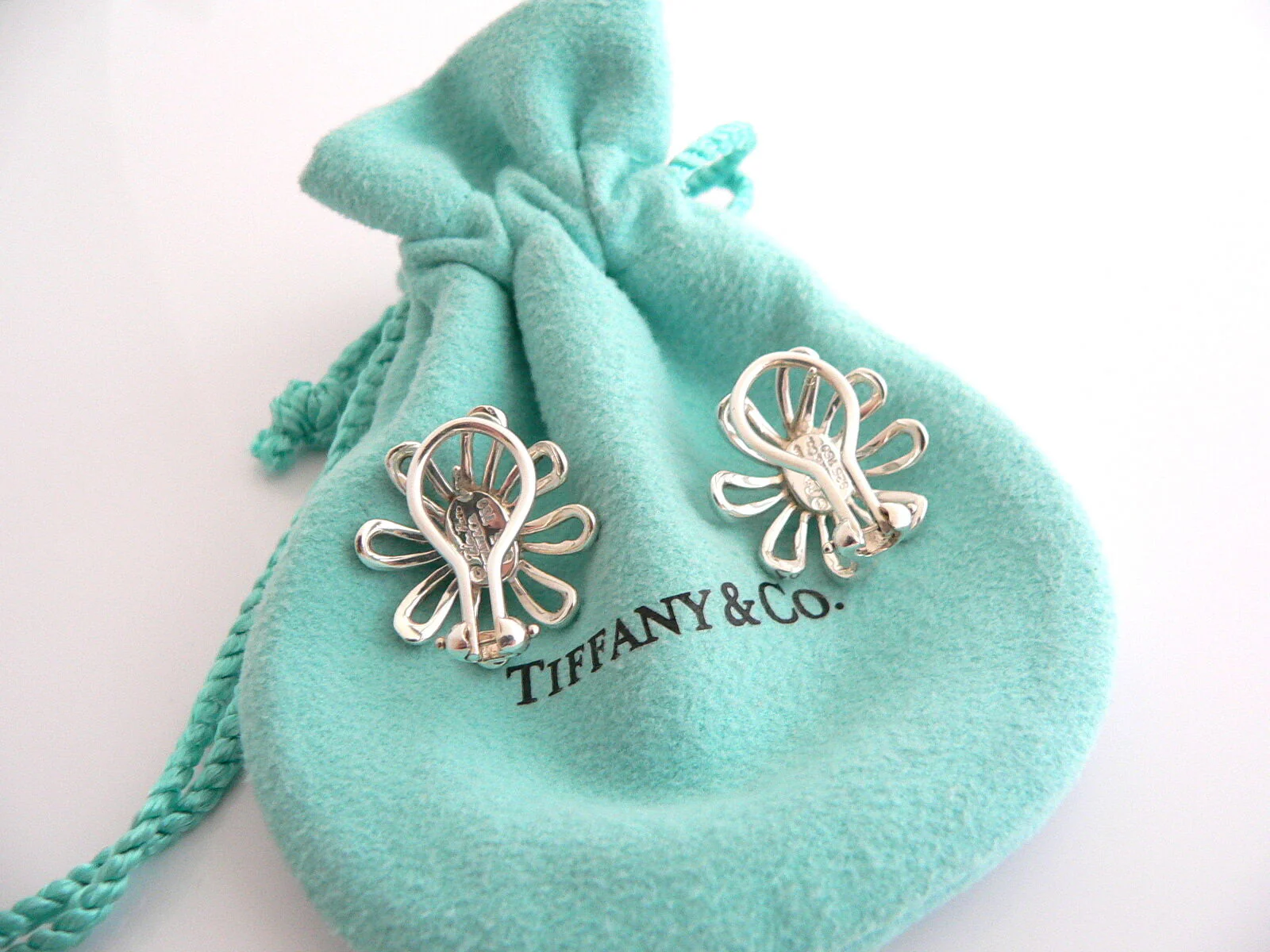 Tiffany & Co Picasso Large 18K Gold Silver Daisy Flower Earrings Studs Gift Love