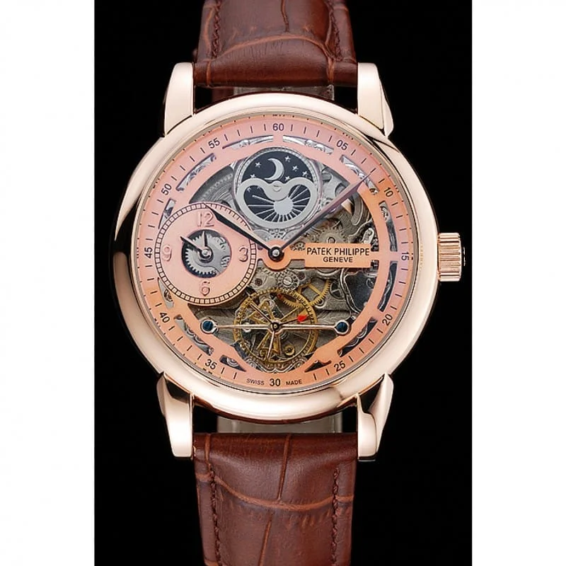 Dual Time Moonphase Tourbillon Dial Rose Gold 44 mm, Rose Gold Plated