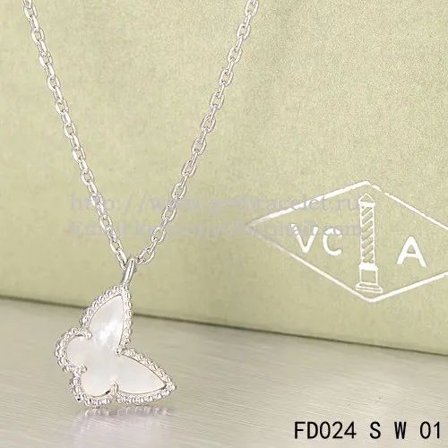 Van Cleef Arpels Lucky Alhambra Butterfly Necklace White Gold With White Mother Of Pearl