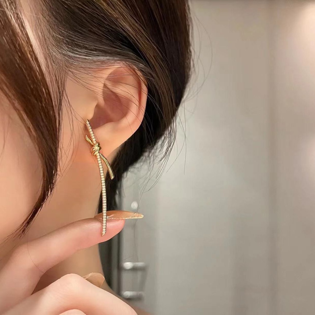 Tiffany Knot Drop Earrings, Rose Gold & Gold & White Gold