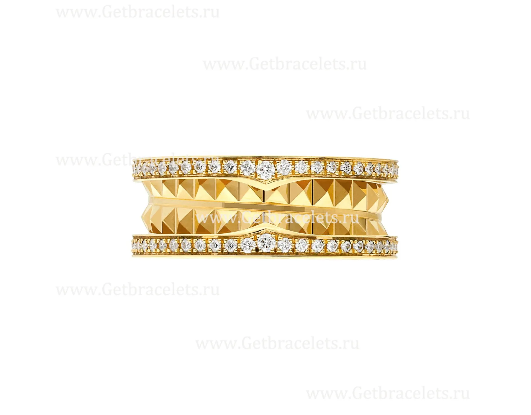 2020 New B.zero1 Rock 2-Band Ring in 18kt Yellow Gold with Studded Spiral and Pave Diamonds on the Edges
