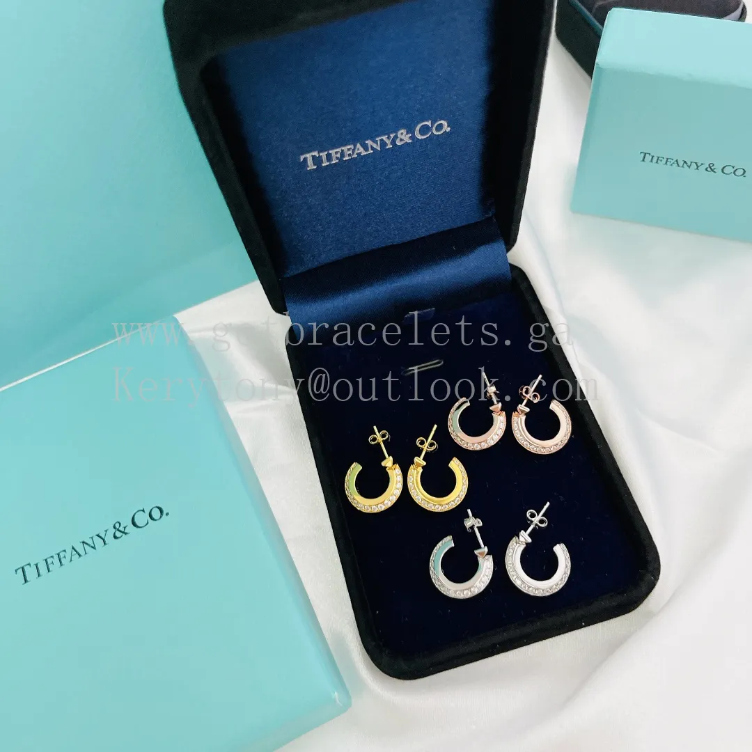 Tiffany T T1 Hoop Earrings Yellow Gold/White Gold/Pink Gold with Diamonds