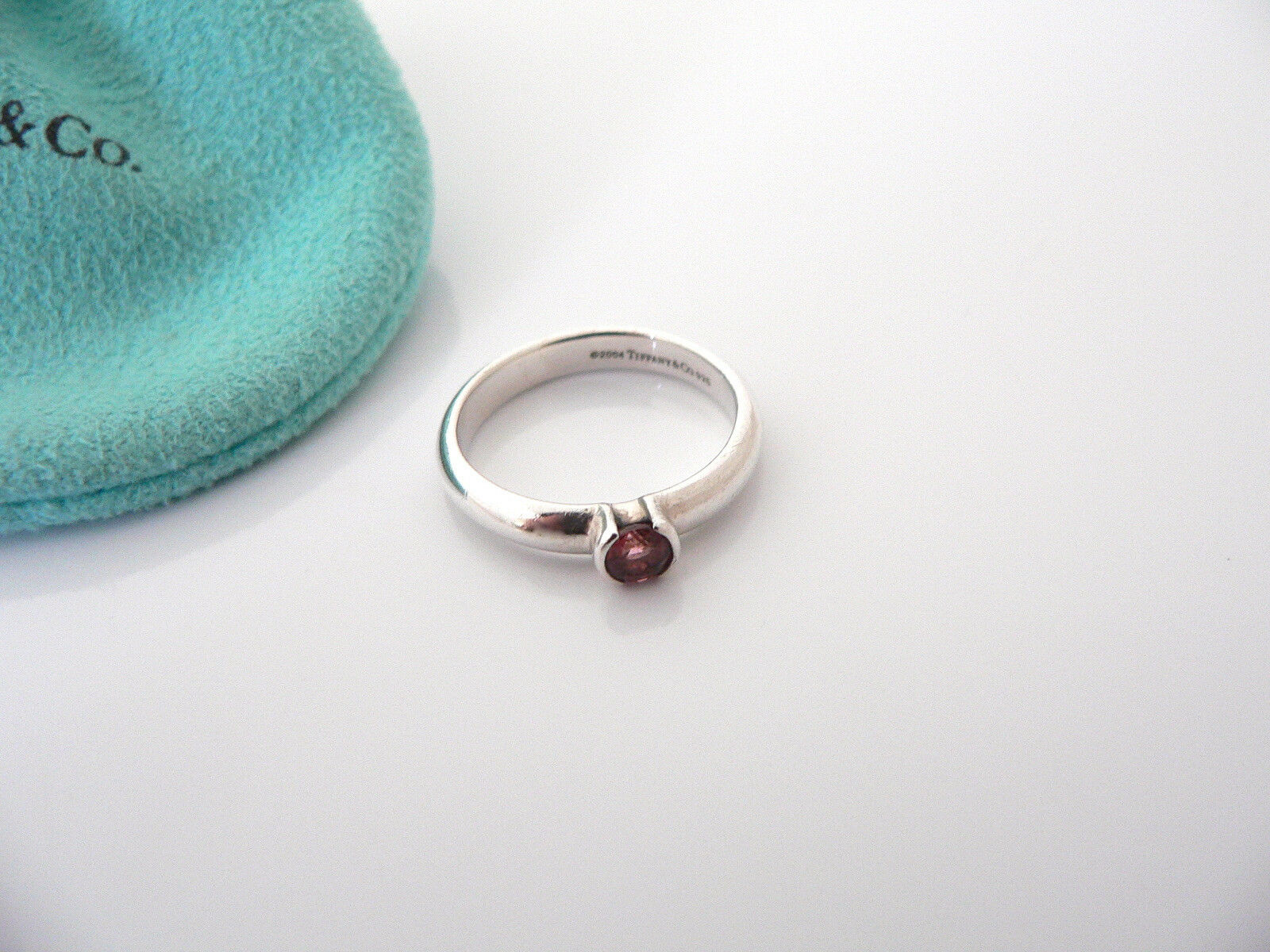 Tiffany & Co Silver Pink Tourmaline Ring Gemstone Band Sz 6.25 Gift Stacking