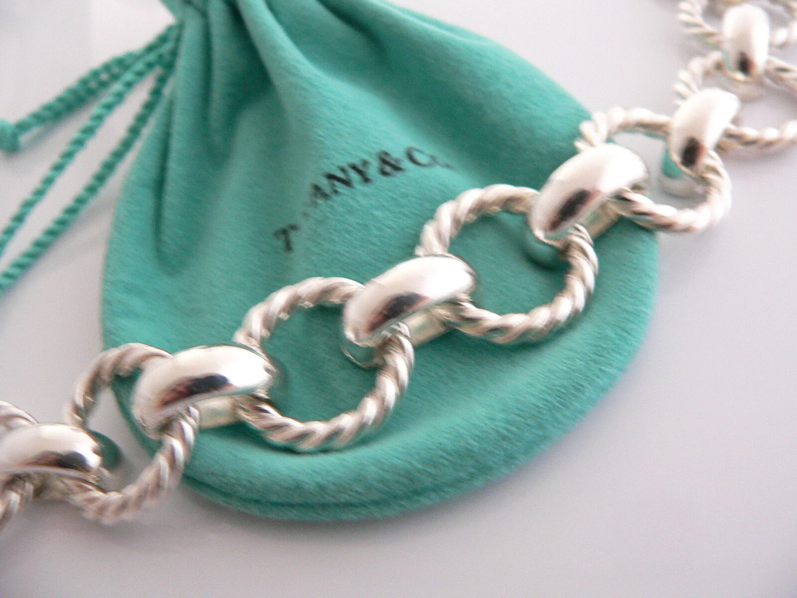 Tiffany & Co Silver Large Cable Rope Link Bracelet Bangle Gift Pouch Statement