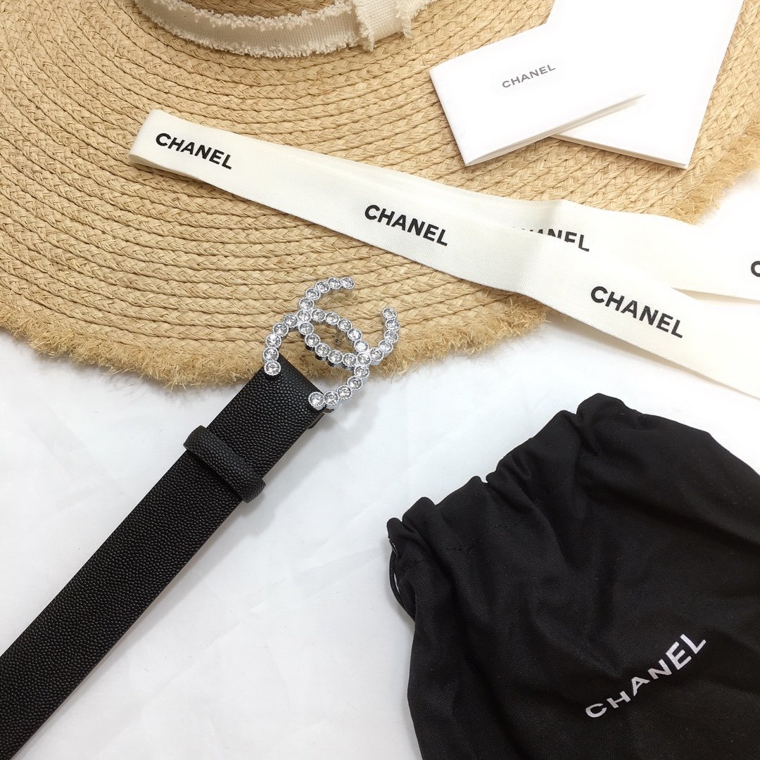 Chanel Belt With Beaded Buckle Black With Silver Hardware Women Belt 30MM