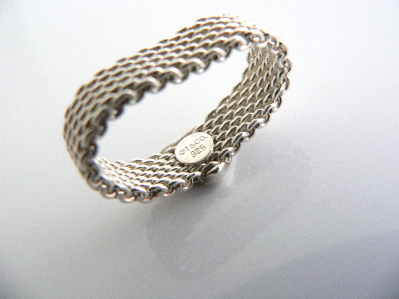 Tiffany & Co Silver Heart Mesh Ring Sz 7.75 Rare Gift Love Weave Statement