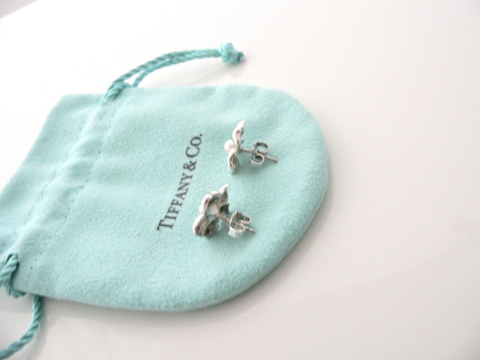 Tiffany & Co Silver Pearl Flower Earrings Studs Gift Pouch Nature Lover Garden