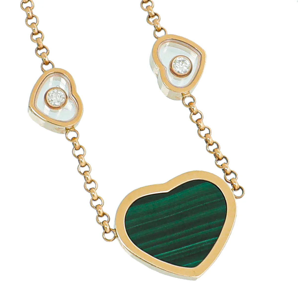 Chopard 18K Rose Gold Malachite Diamond Happy Hearts Necklace