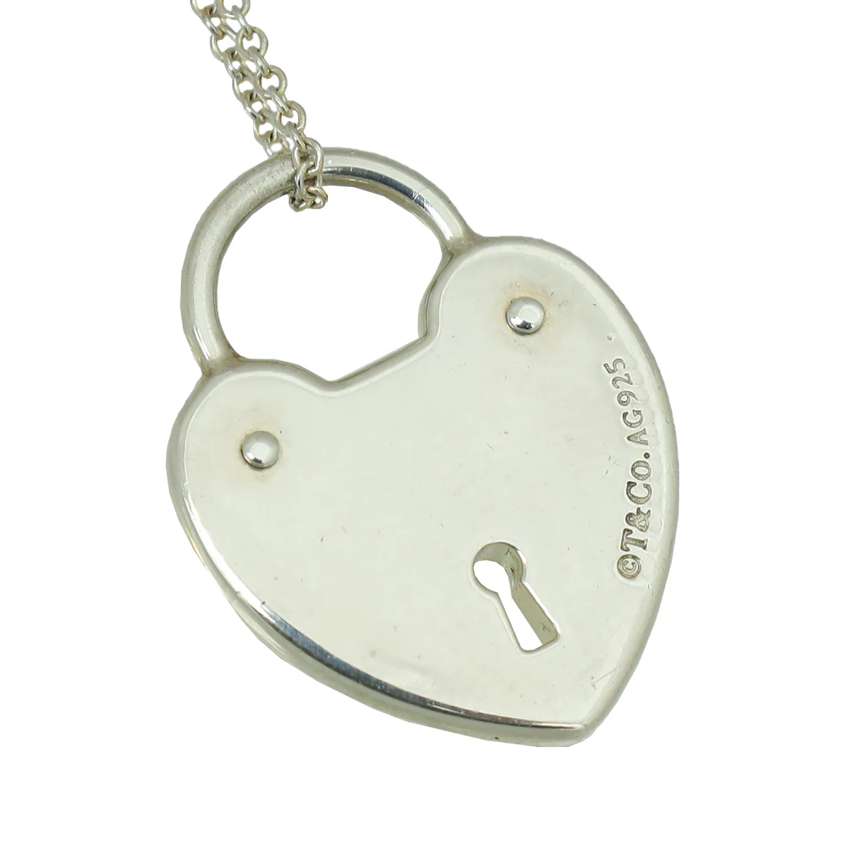 Tiffany & Co Sterling Silver Heart Keyhole Lock Pendant Necklace