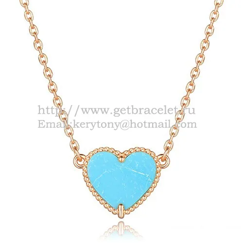 Van Cleef Arpels Sweet Alhambra Heart Pendant Pink Gold With Turquoise Mother Of Pearl