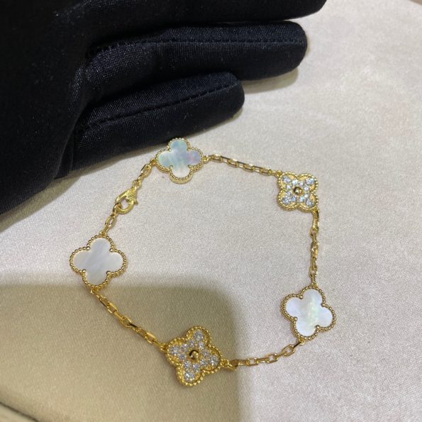 Van Cleef Bracelet Dupe, White& Diamonds Clover Bracelet