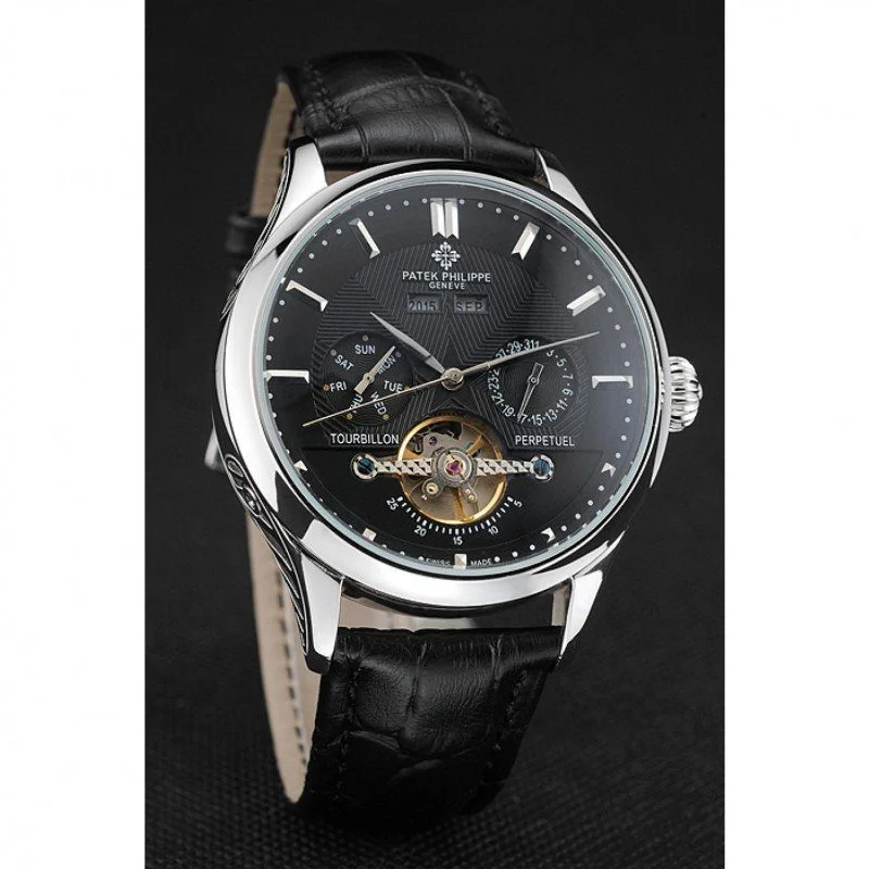 Day Date Tourbillon Dial Black 45 mm, Stainless Steel