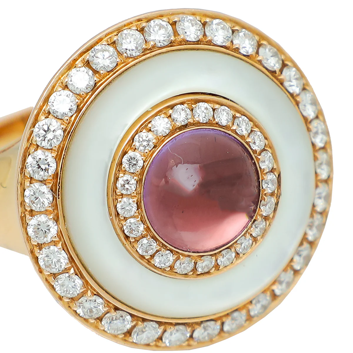 Bvlgari 18K Yellow Gold MOP Amethyst & Diamonds Ring 53