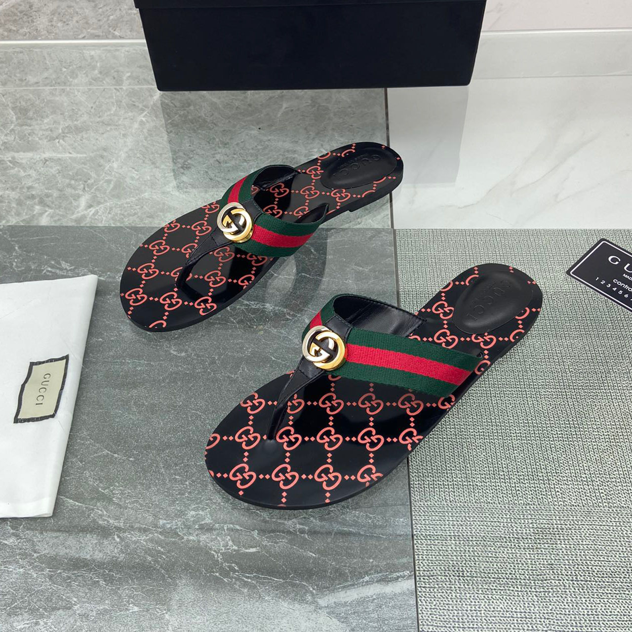 Gucci GG THONG WEB SANDAL Flip Flop Slide 612138 (Replica)