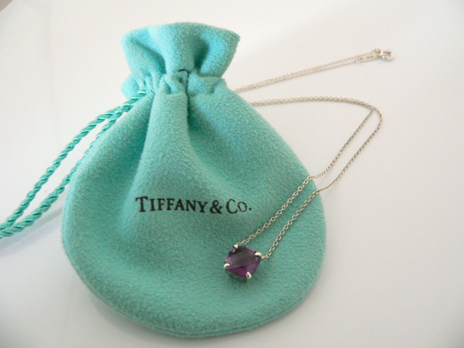 Tiffany & Co Amethyst Necklace Silver Gemstone Pendant Charm Gift Love Sparklers