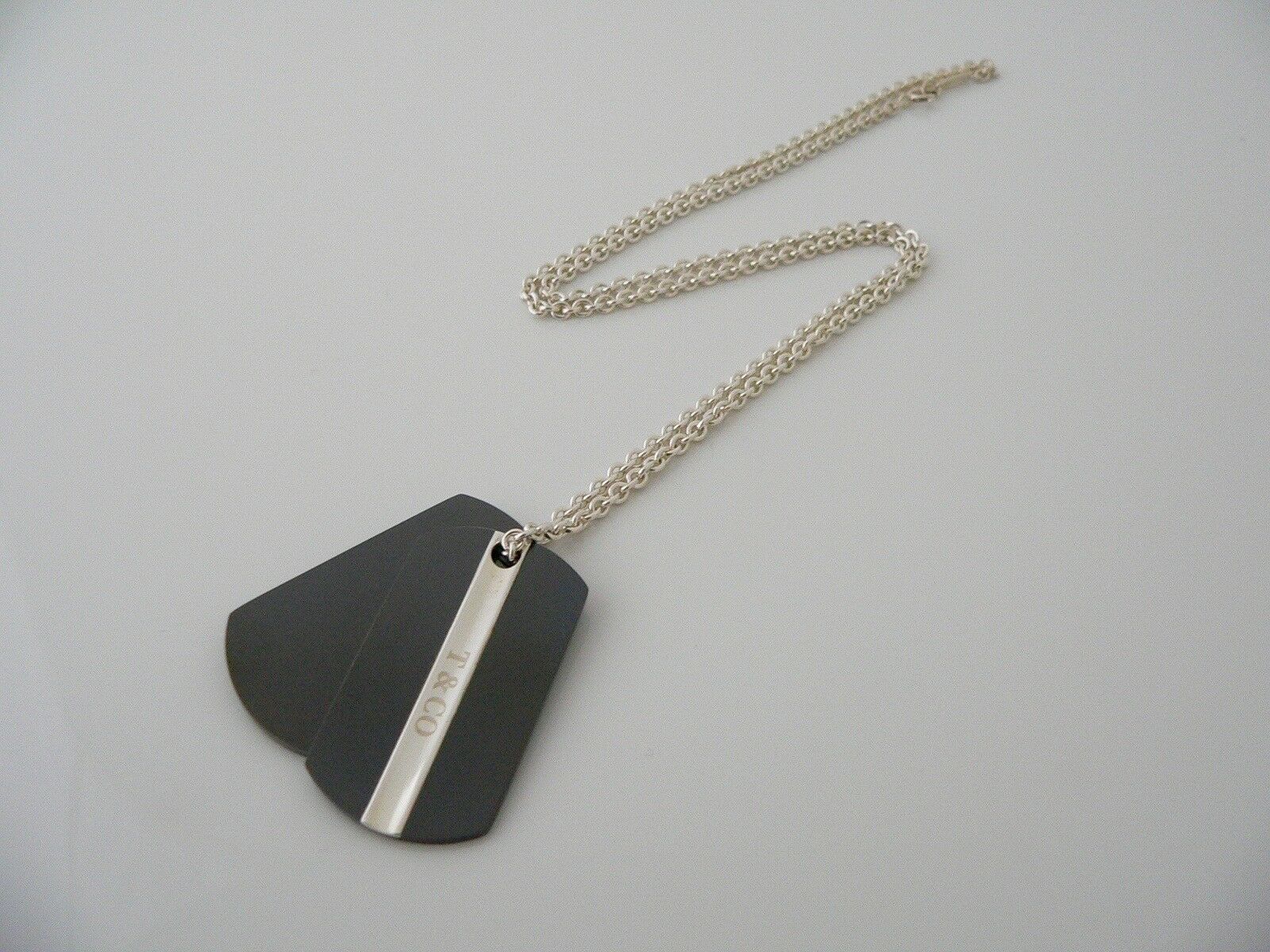 Tiffany & Co Silver Titanium Dog Tag Necklace Pendant Charm Gift Love 20 Inch