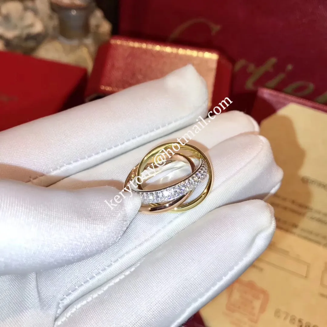 High End Trinity De Cartier Ring White Gold/ Yellow Gold/Pink Gold with Diamonds B4038900 Replica