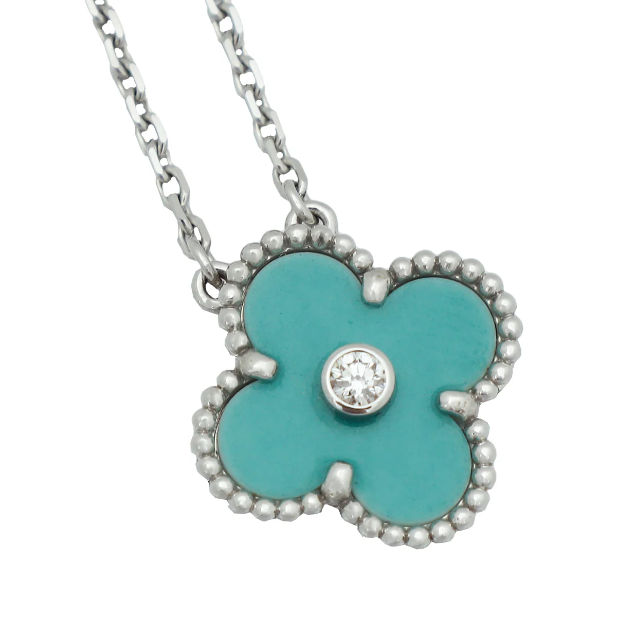 Van Cleef & Arpels 18K White Gold Diamond Holiday Ltd. Ed.Celadon Vintage Alhambra Necklace