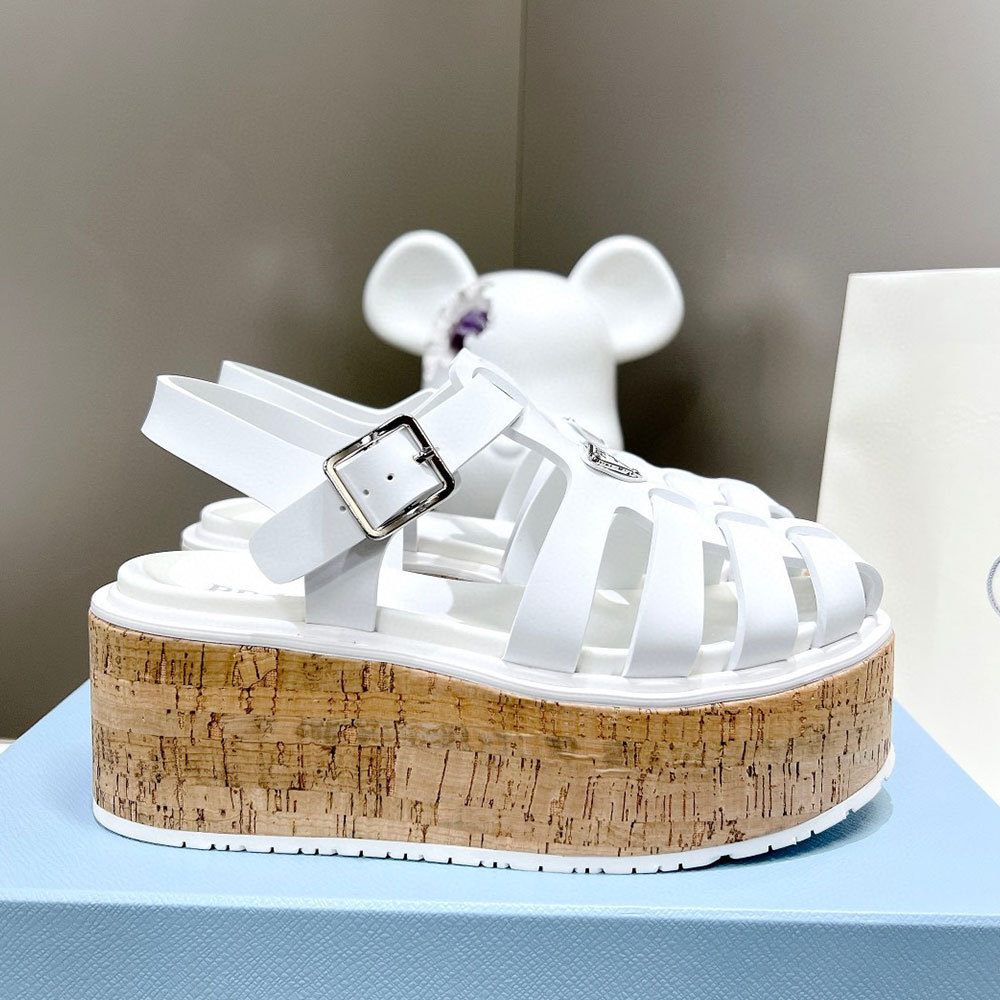 Prada   Rubber Wedge With Thick Sole Sandals Slide (Replica)