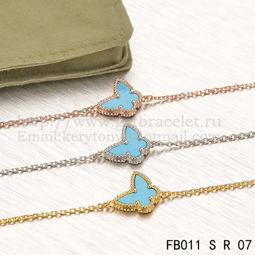 Van Cleef & Arpels Sweet Alhambra Butterfly Bracelet Pink Gold With Turquoise Mother Of Pearl