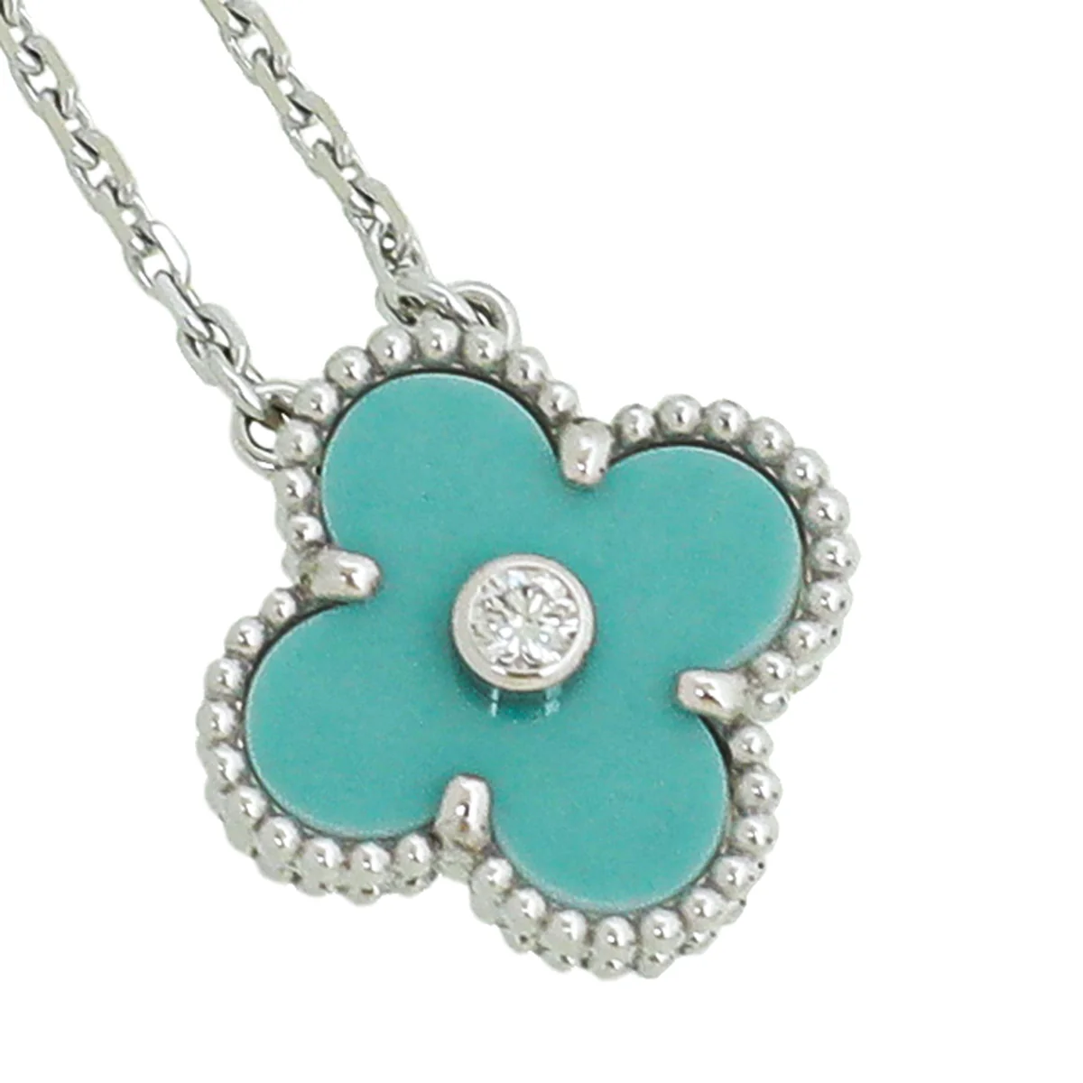 Van Cleef & Arpels 18K White Gold Diamond Holiday Ltd. Ed.Celadon Vintage Alhambra Necklace