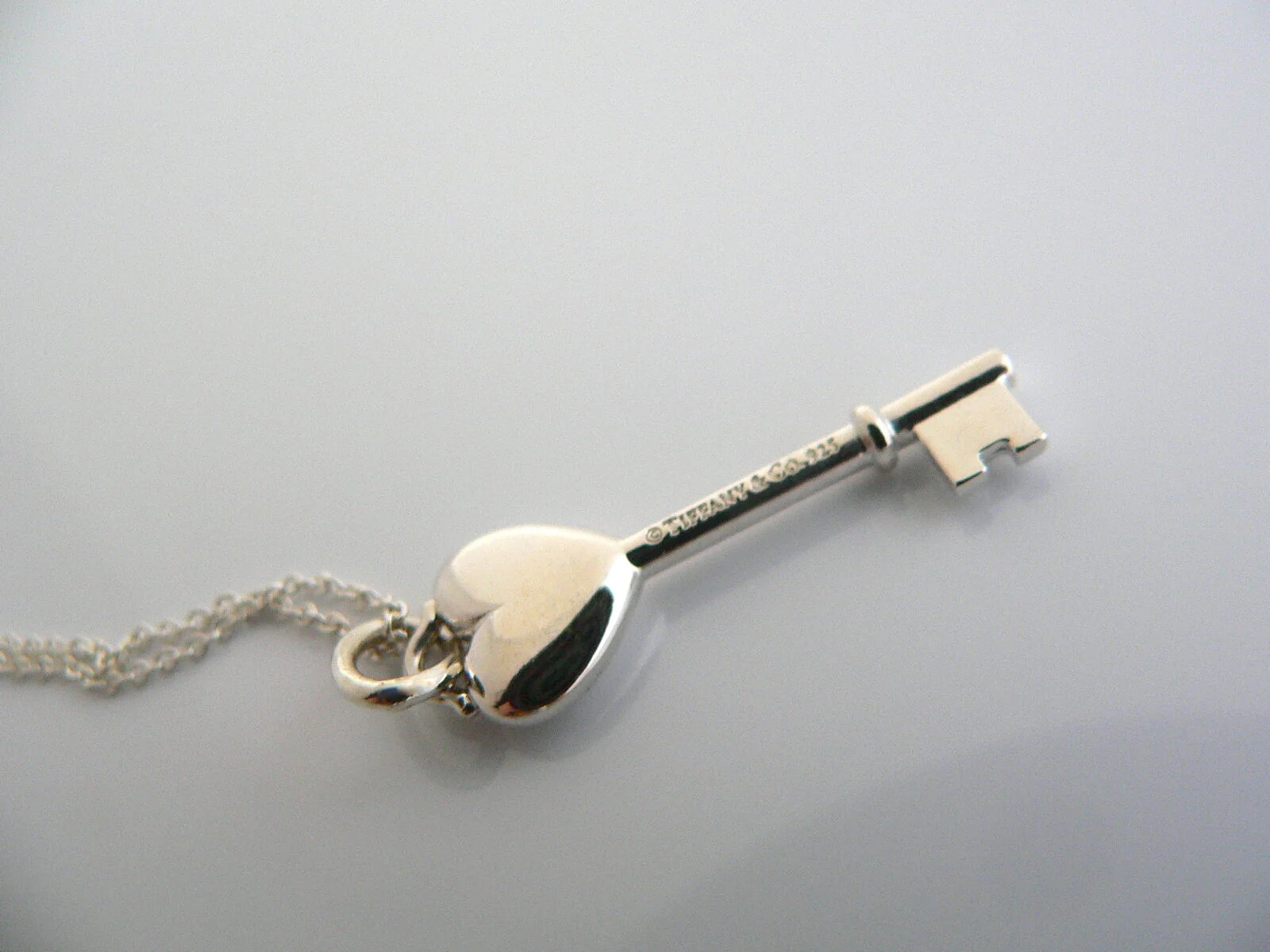 Tiffany Co Pink Sapphire Heart Key Necklace Silver Pendant Charm Chain Love Gift